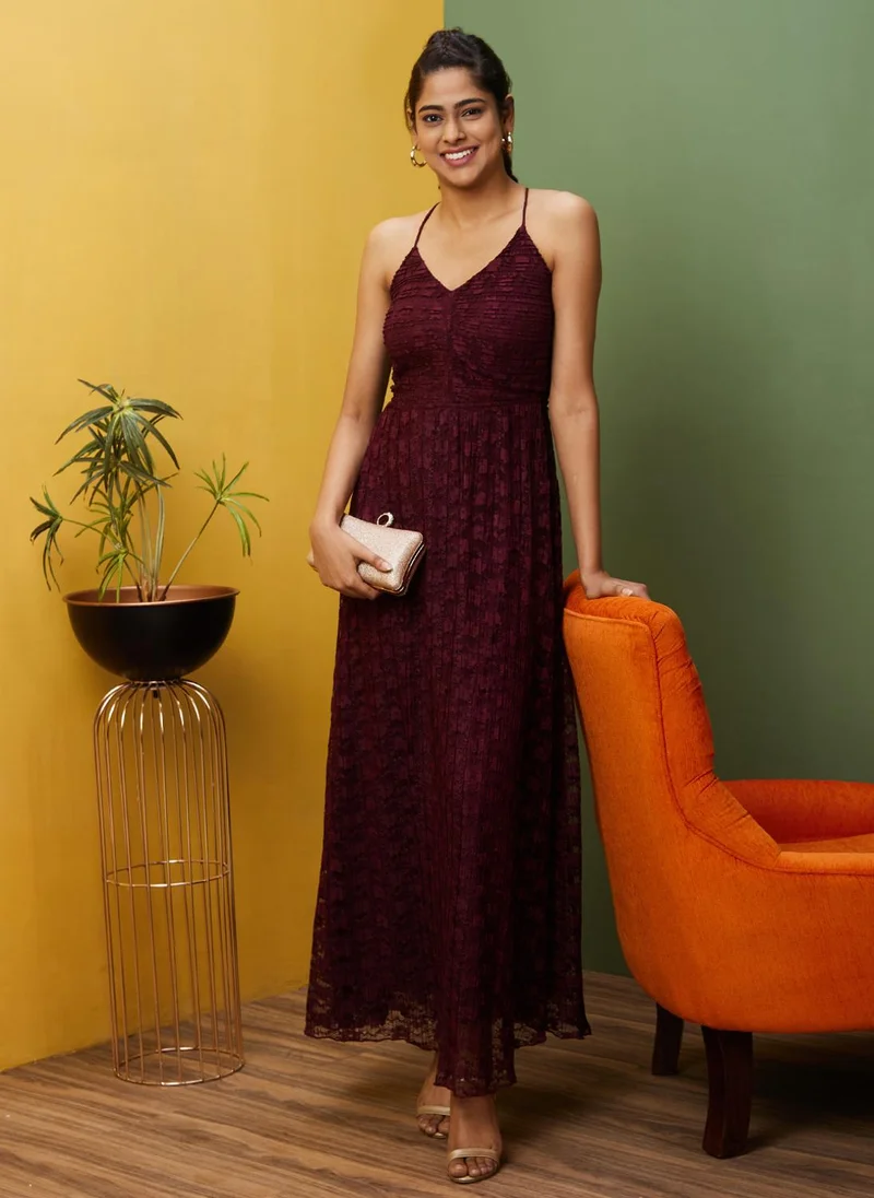 globus Globus Women Self Designed Fit & Flare Maxi Party Dress